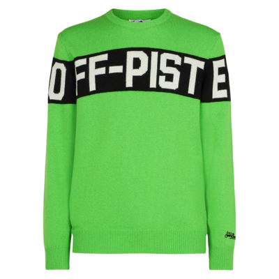 Mc2 Saint Barth Man Fluo Green Sweater With Off-piste Lettering In Green