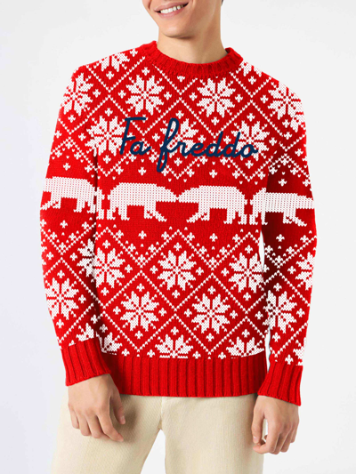 Shop Mc2 Saint Barth Man Crewneck Sweater With Fa Freddo Lettering In Red