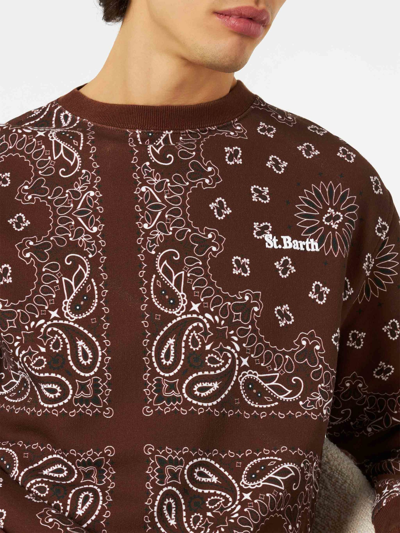 Shop Mc2 Saint Barth Man Crewneck Sweatshirt With Brown Bandanna Print