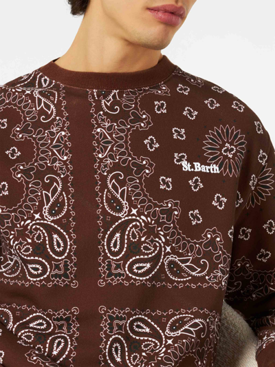 Mc2 Saint Barth Man Crewneck Sweatshirt With Brown Bandanna Print