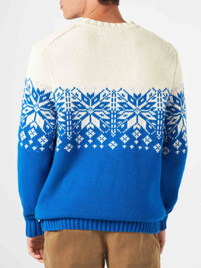 Shop Mc2 Saint Barth Man Crewneck Sweater With Courmayeur Embroidery In Blue