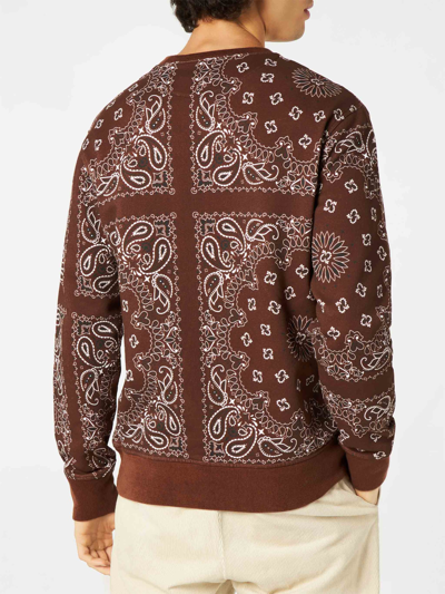 Shop Mc2 Saint Barth Man Crewneck Sweatshirt With Brown Bandanna Print