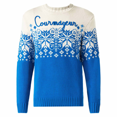 Mc2 Saint Barth Man Crewneck Sweater With Courmayeur Embroidery In Blue