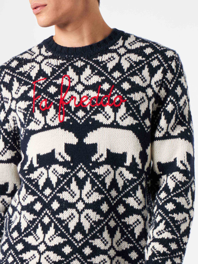 Mc2 Saint Barth Man Crewneck Sweater With Norwegian Pattern In Blue