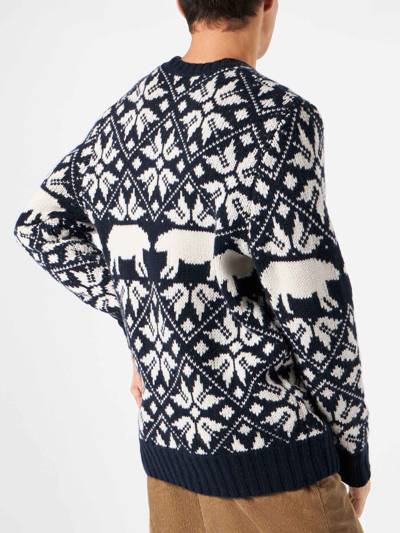 Mc2 Saint Barth Man Crewneck Sweater With Norwegian Pattern In Blue