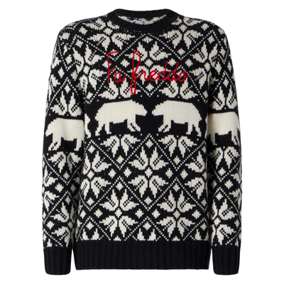 Mc2 Saint Barth Man Crewneck Sweater With Norwegian Pattern In Blue