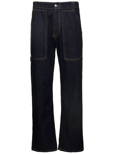 Shop Alexander Mcqueen Worker Blue Jeans With Maxi Pockets In Cotton Denim Man
