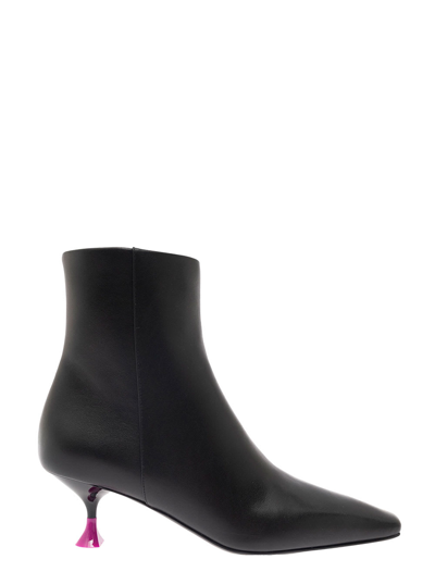Shop 3juin Black Ankle Boots With Zip And Contrasting Heel In Leather Woman