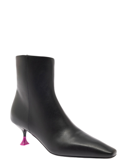 Shop 3juin Black Ankle Boots With Zip And Contrasting Heel In Leather Woman