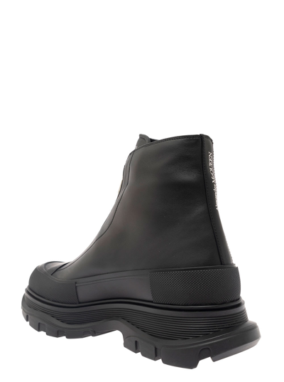 Shop Alexander Mcqueen Black Zip-up Ankle Boots And Embossed Logo In Leather Man