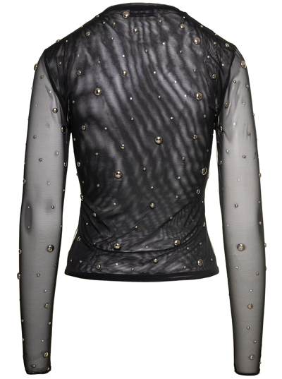 Shop Blumarine Black Semi-sheer Top With All-over Studs In Tulle Woman