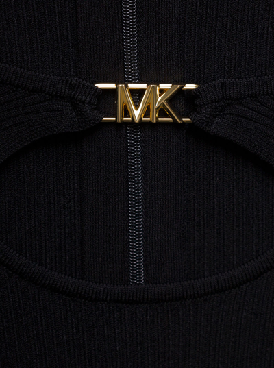 Shop Michael Michael Kors Empire Hw Cutout Rib Dress In Black