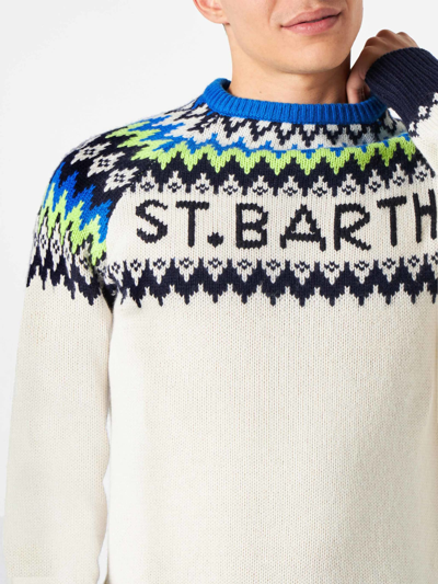 Mc2 Saint Barth White Jacquard Sweater With Fair Isle Pattern In White