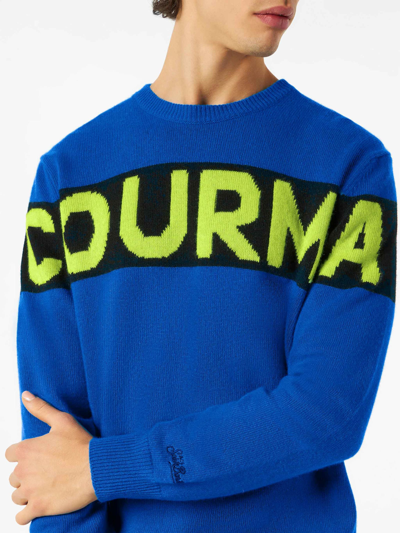 Mc2 Saint Barth Man Blue Sweater With Courma Lettering In Blue