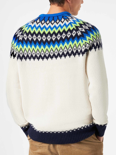 Mc2 Saint Barth White Jacquard Sweater With Fair Isle Pattern In White