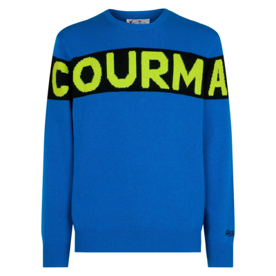 Mc2 Saint Barth Man Blue Sweater With Courma Lettering In Blue