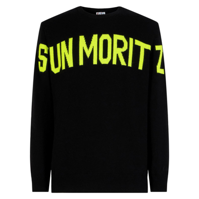 Mc2 Saint Barth Man Black Sweater With Lettering In Black