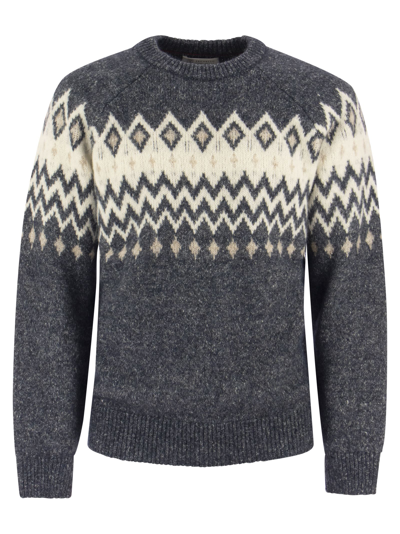 Shop Brunello Cucinelli Icelandic Jacquard Buttoned Sweater In Alpaca, Cotton And Wool In Blue/panama/sand