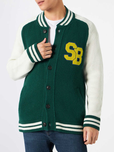 Shop Mc2 Saint Barth Green Knit Bomber College Style