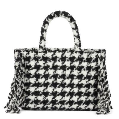 Shop Mc2 Saint Barth Colette Blanket Handbag With Pied De Poule Print In Black
