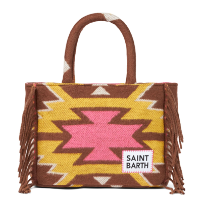 Shop Mc2 Saint Barth Colette Blanket Handbag With Ethnic Print In Brown