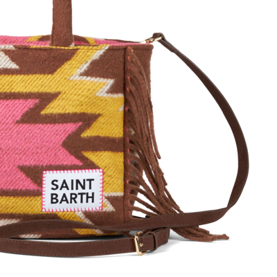 Shop Mc2 Saint Barth Colette Blanket Handbag With Ethnic Print In Brown