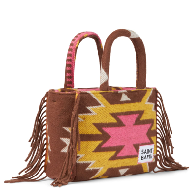 Shop Mc2 Saint Barth Colette Blanket Handbag With Ethnic Print In Brown