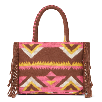 Shop Mc2 Saint Barth Colette Blanket Handbag With Ethnic Print In Brown