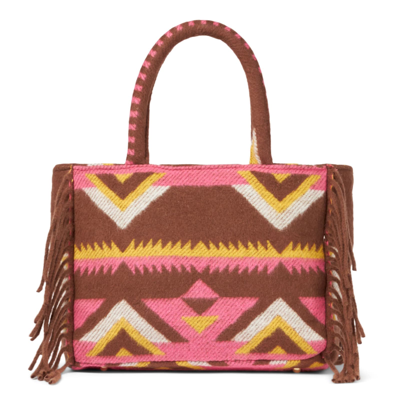 Mc2 Saint Barth Colette Blanket Handbag With Ethnic Print In Brown