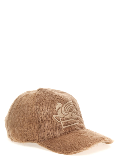 Shop Etro Logo Embroidery Fur Cap In Beige