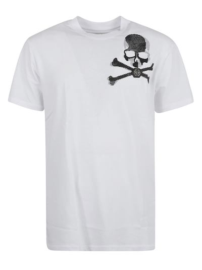 Shop Philipp Plein Skull & Bones Round Neck T-shirt In White