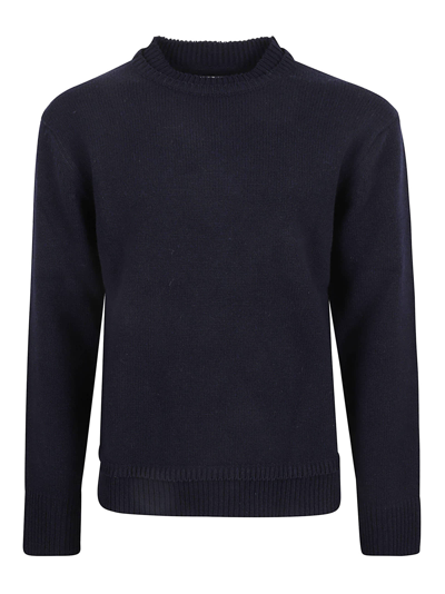 Shop Maison Margiela Rear Logo Padded Shoulder Rib Trim Sweater In Navy