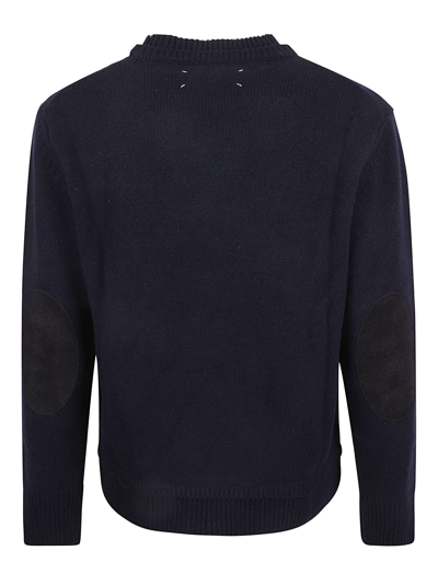 Shop Maison Margiela Rear Logo Padded Shoulder Rib Trim Sweater In Navy