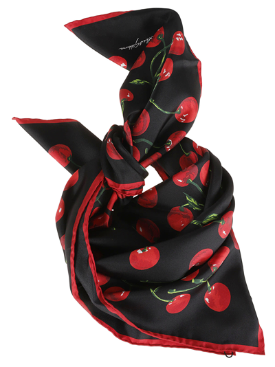 Shop Dolce & Gabbana Cherry Print Scarf In Ciliegie Fdo Nero