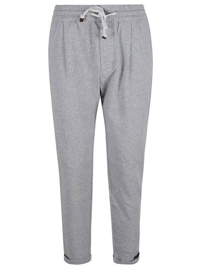 Shop Brunello Cucinelli Drawstring Waist Plain Rib Track Pants In Grey