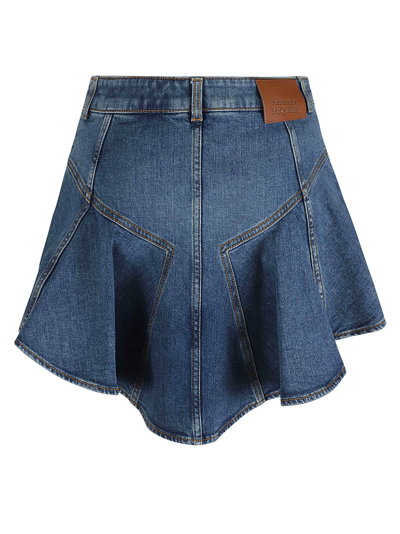 Shop Alexander Mcqueen Asymmetric Tri Pocket Short Denim Skirt In Blue Stone Wash