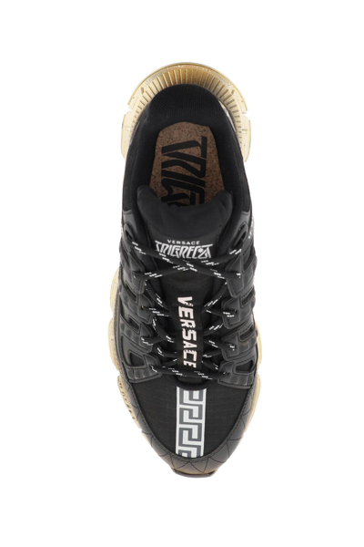 Shop Versace Trigreca Sneakers In Black Gold (black)