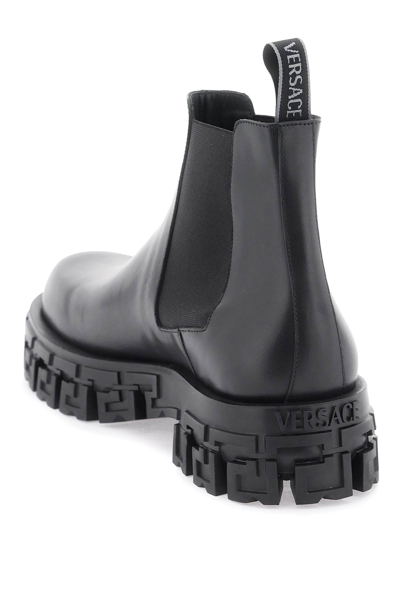 Shop Versace Greca Portico Chelsea Boots In Black (black)