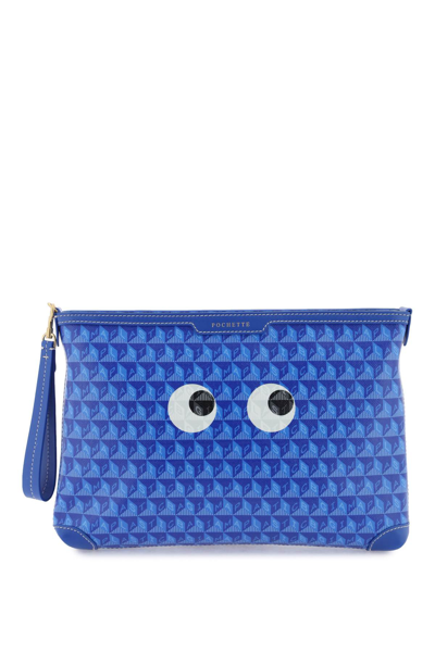 Shop Anya Hindmarch I Am A Plastic Bag Eyes Pochette In Electric Blue (blue)