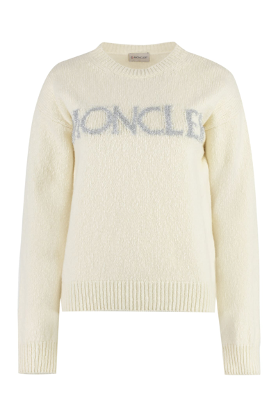 Shop Moncler Crew-neck Wool Sweater In White