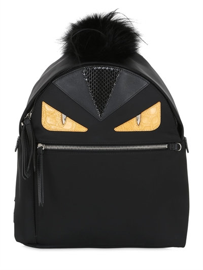 Fendi Monster Nylon & Elaphe Backpack W/ Fur, Black/multi | ModeSens