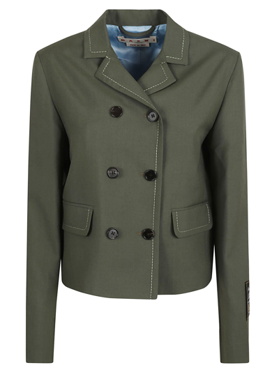 Shop Marni Expose Stitch Double-breast Jacket In Forest Green