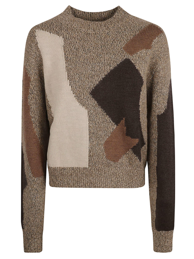Shop Moschino Rib Knit Patched Sweater In Fantasy Beige