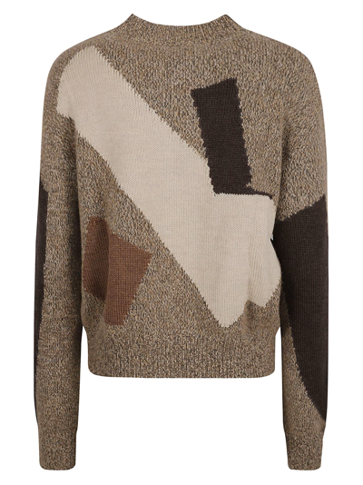 Shop Moschino Rib Knit Patched Sweater In Fantasy Beige