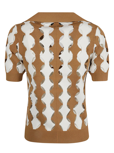 Shop Tory Burch Cut-out Polo Shirt In Golden Maple/soft White