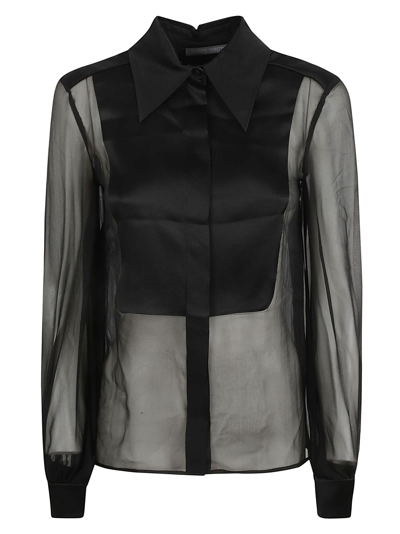 Shop Alberta Ferretti Lace Paneled Straight Hem Shirt In Black