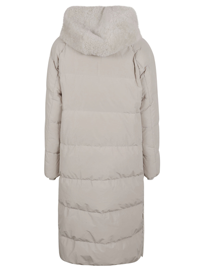 Shop Brunello Cucinelli Fur Hooded Padded Coat In Dark Beige