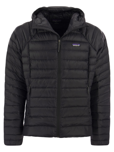 Shop Patagonia Hooded Down Jacket In Black