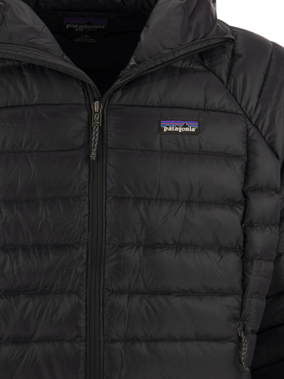 Shop Patagonia Hooded Down Jacket In Black