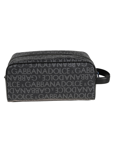 Shop Dolce & Gabbana Logo Plaque Clutch In Black/grey